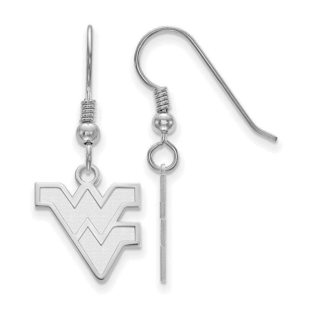 Sterling Silver Rhodium Plated Logoart West Virginia University W V Small Dangle Wire Earrings