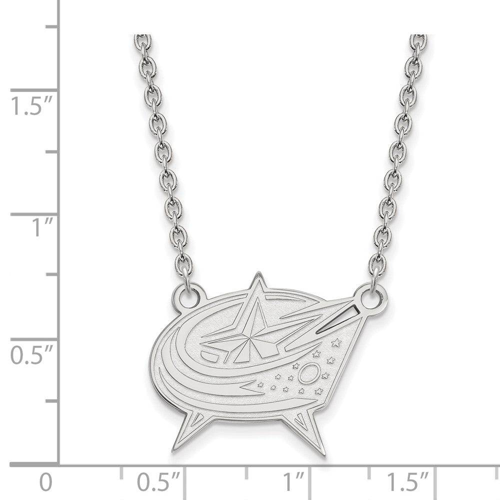 14K White Gold Nhl Logoart Columbus Blue Jackets Large Pendant 18 Inch Necklace