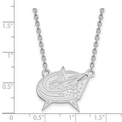 10K White Gold Nhl Logoart Columbus Blue Jackets Large Pendant 18 Inch Necklace