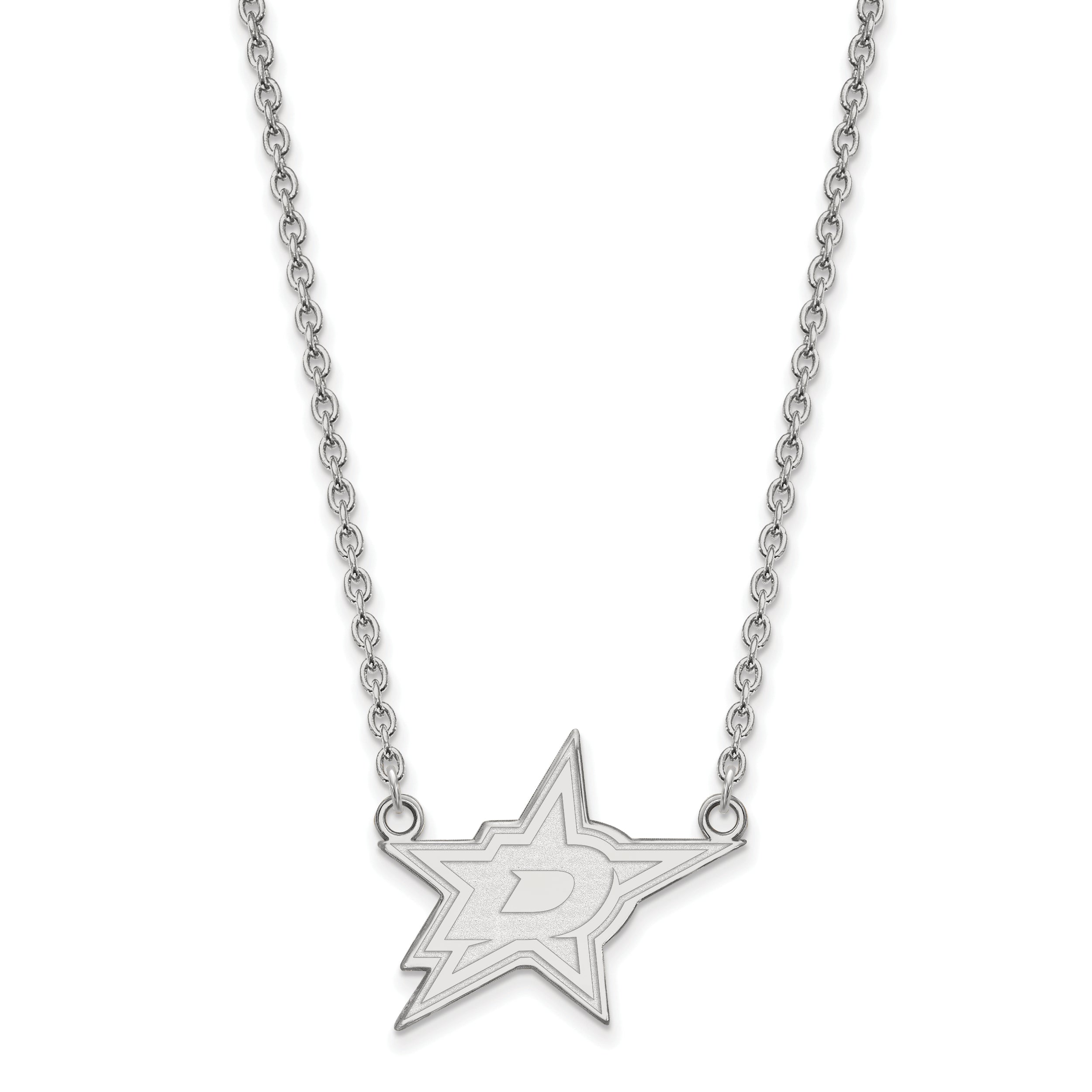 14K White Gold Nhl Logoart Dallas Stars Large Pendant 18 Inch Necklace