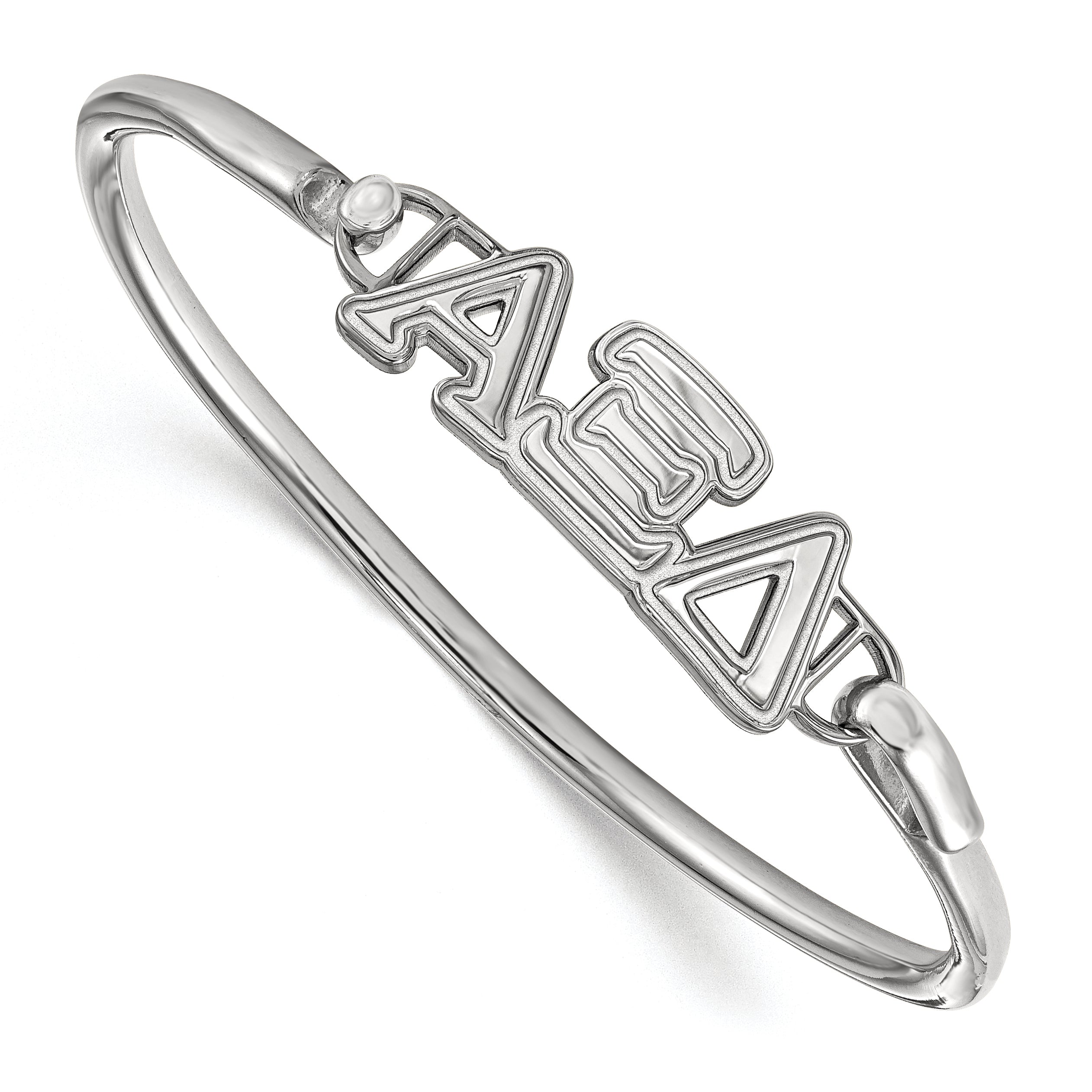 Sterling Silver S. Rh Plated Logoart Alpha Xi Delta Small Hook And Clasp Bangle