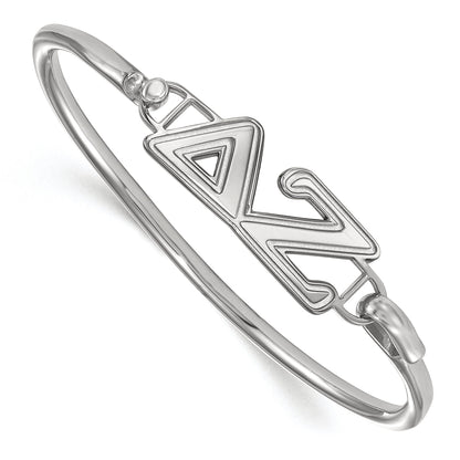 Sterling Silver Rh Plated Logoart Delta Zeta Small Hook And Clasp Bangle