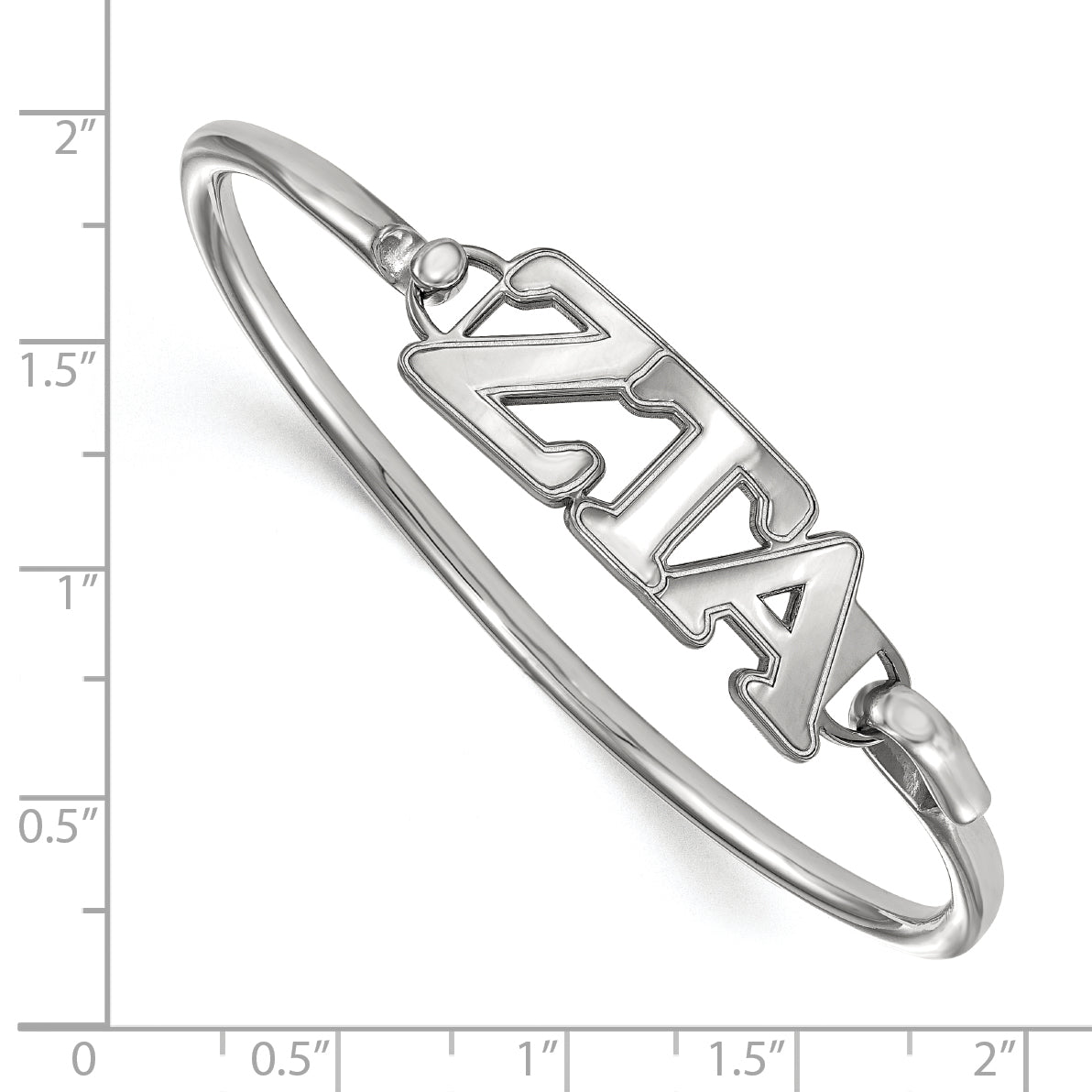 Sterling Silver S. Rh Plated Logoart Zeta Tau Alpha Small Hook And Clasp Bangle