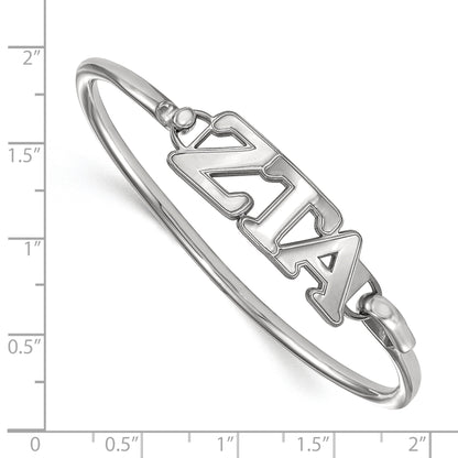 Sterling Silver S. Rh Plated Logoart Zeta Tau Alpha Small Hook And Clasp Bangle