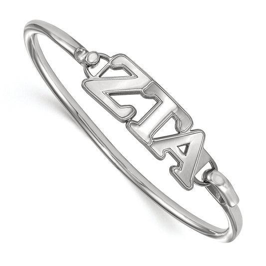 Sterling Silver S. Rh Plated Logoart Zeta Tau Alpha Small Hook And Clasp Bangle