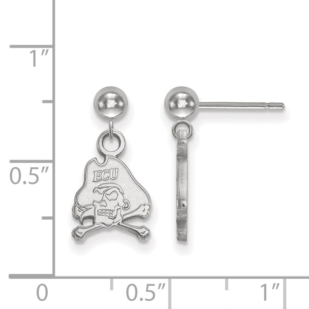 Sterling Silver Rhodium Plated Logoart East Carolina University Pirate Dangle Ball Post Earrings