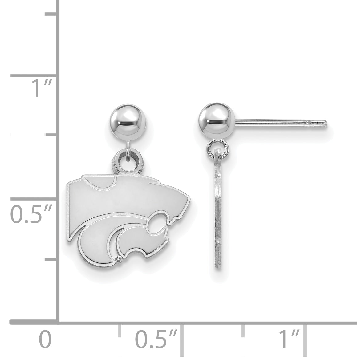 Sterling Silver Rhodium Plated Logoart Kansas State University Wildcat Dangle Ball Post Earrings