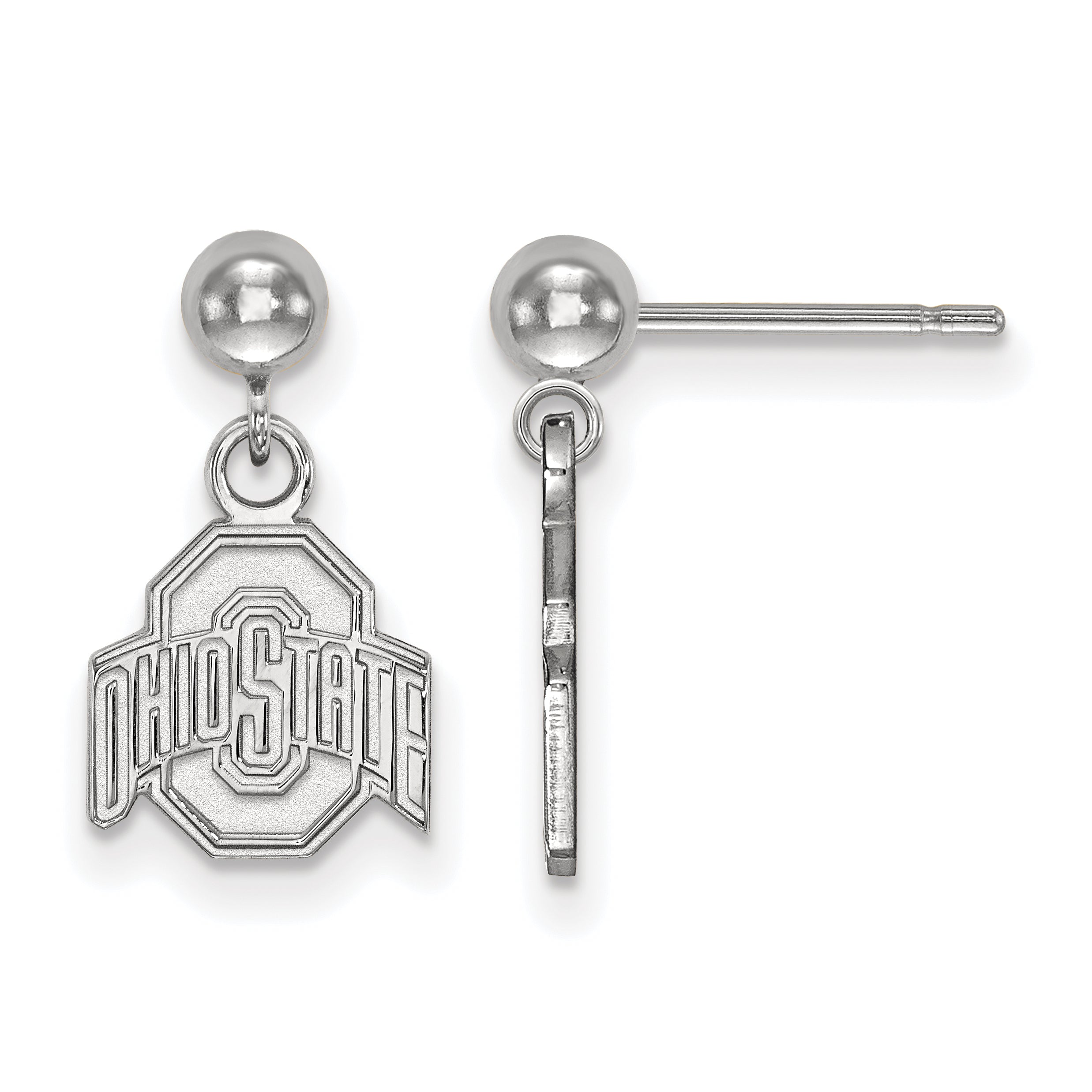 Sterling Silver Rhodium Plated Logoart The Ohio State University Dangle Ball Post Earrings