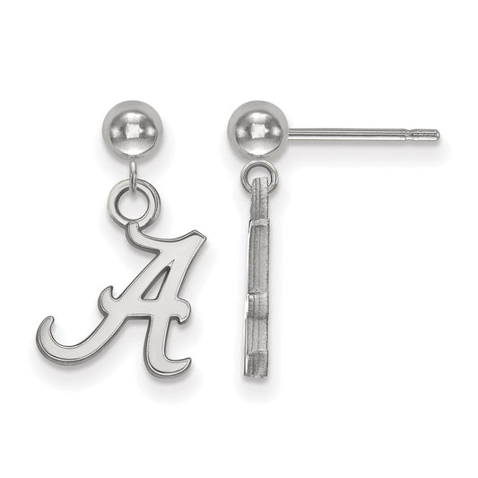 Sterling Silver Rhodium Plated Logoart University Of Alabama Letter A Dangle Ball Post Earrings