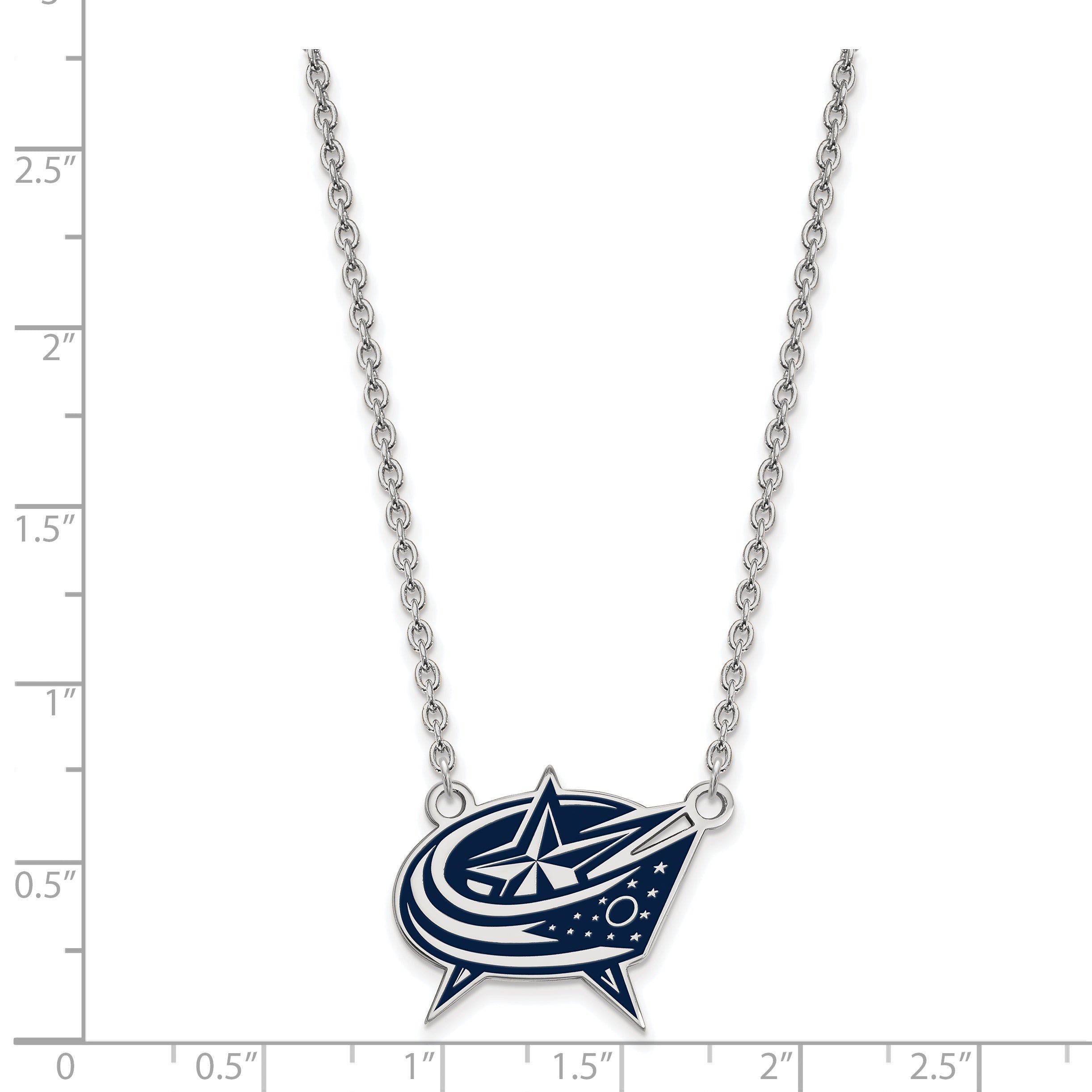 Sterling Silver Rhodium Plated Nhl Logoart Columbus Blue Jackets Large Enameled Pendant 18 Inch Necklace