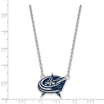 Sterling Silver Rhodium Plated Nhl Logoart Columbus Blue Jackets Large Enameled Pendant 18 Inch Necklace