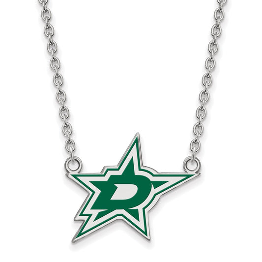 Sterling Silver Rhodium Plated Nhl Logoart Dallas Stars Large Enameled Pendant 18 Inch Necklace