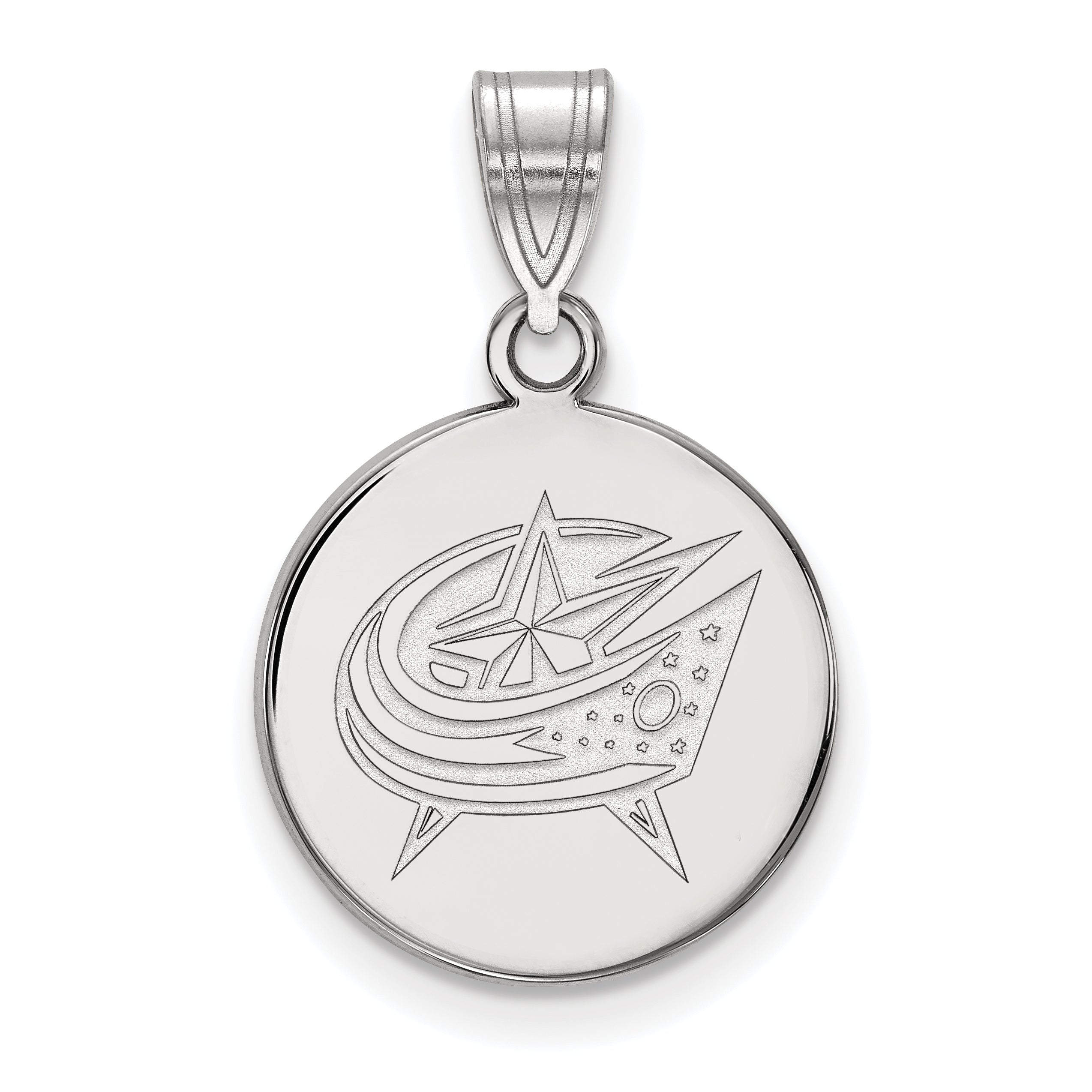 14K White Gold Nhl Logoart Columbus Blue Jackets Medium Disc Pendant
