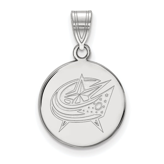 Sterling Silver Rhodium Plated Nhl Logoart Columbus Blue Jackets Medium Disc Pendant