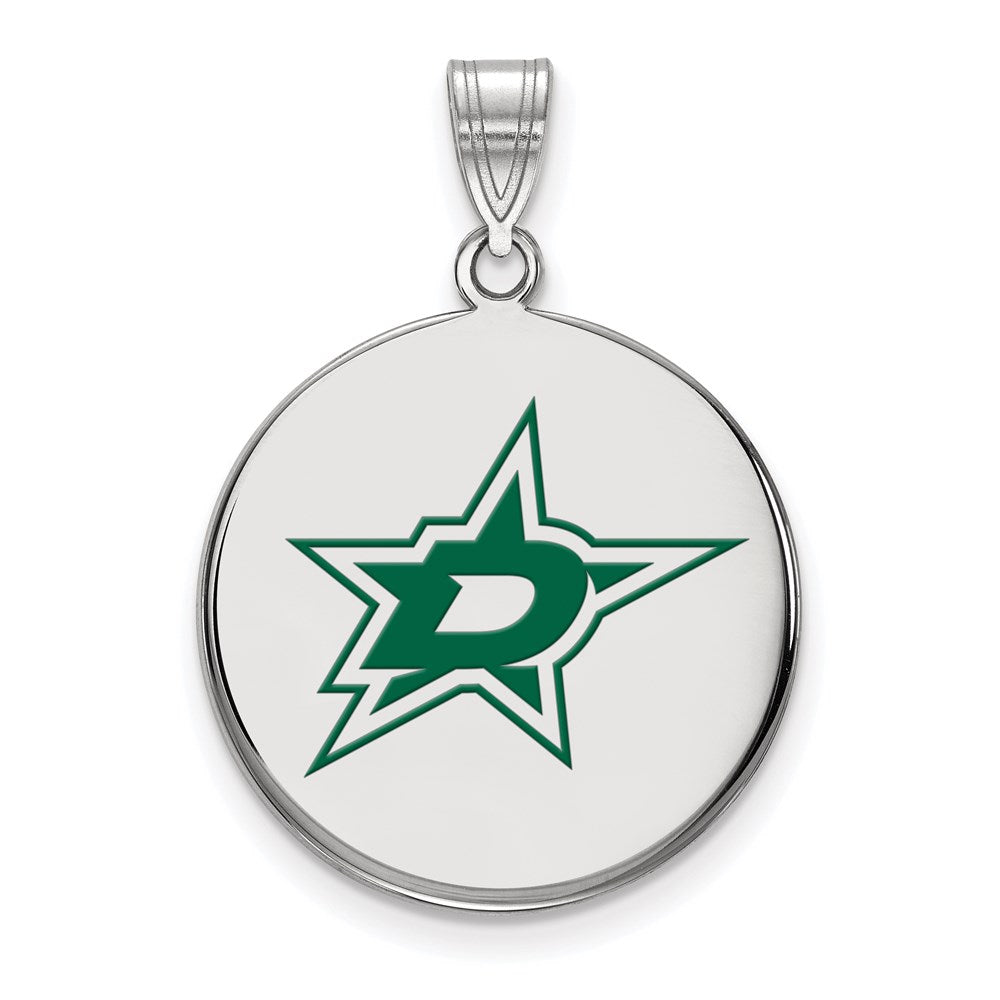 Sterling Silver Rhodium Plated Nhl Logoart Dallas Stars Large Enameled Disc Pendant