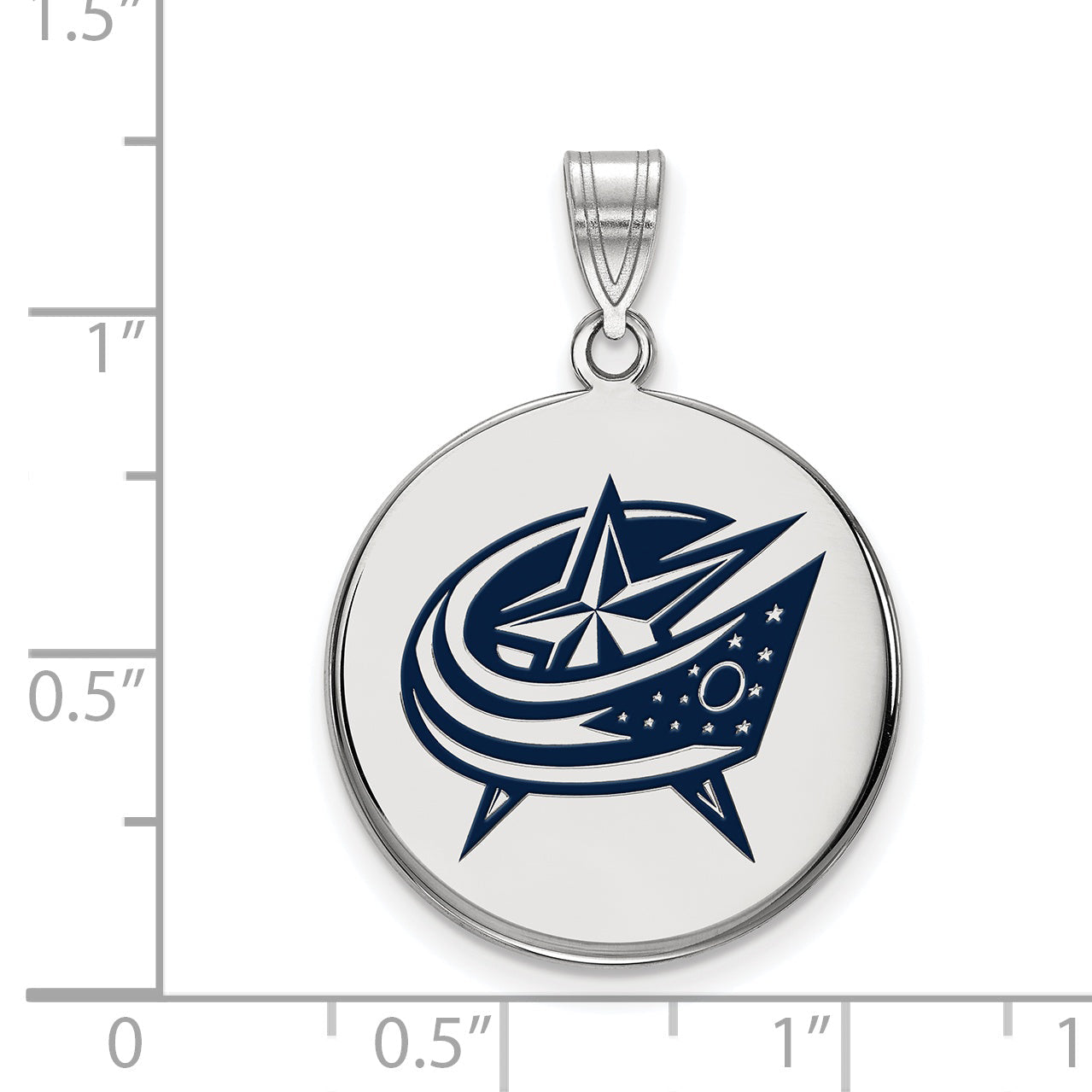 Sterling Silver Rhodium Plated Nhl Logoart Columbus Blue Jackets Large Enameled Disc Pendant