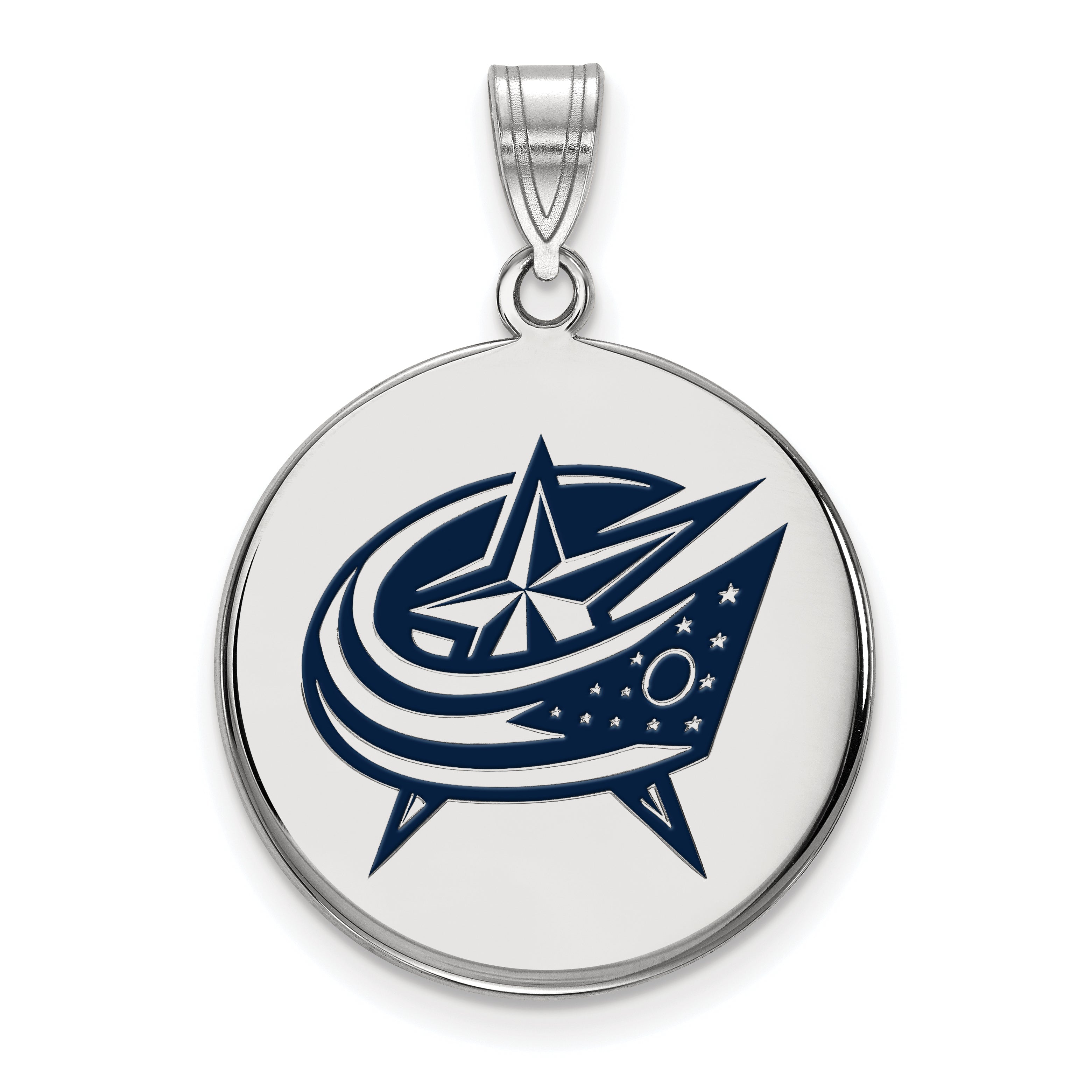 Sterling Silver Rhodium Plated Nhl Logoart Columbus Blue Jackets Large Enameled Disc Pendant