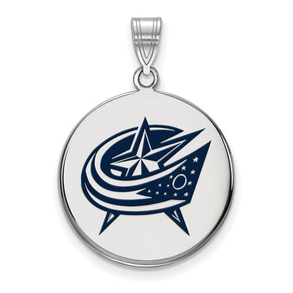 Sterling Silver Rhodium Plated Nhl Logoart Columbus Blue Jackets Large Enameled Disc Pendant