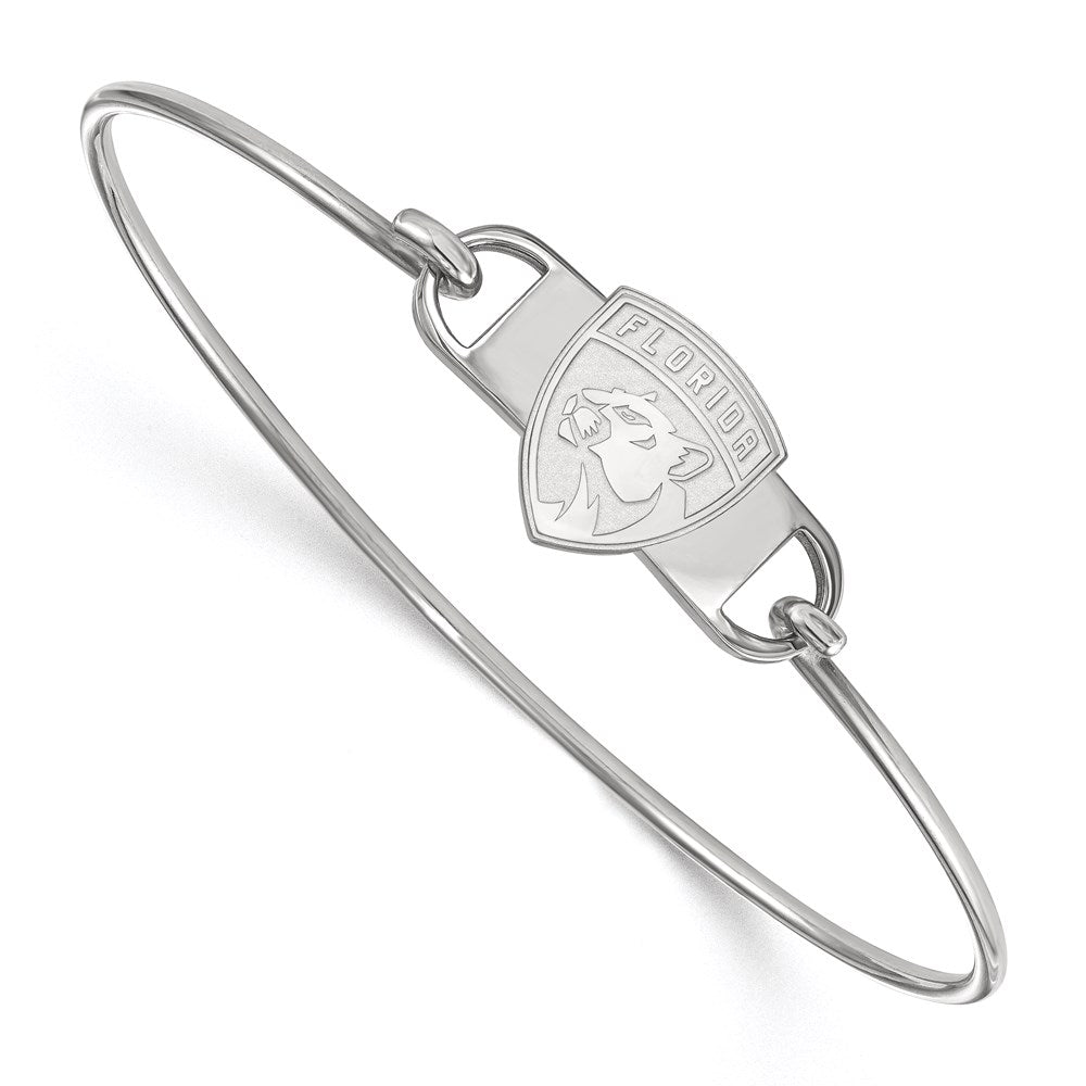 Sterling Silver Rhodium Plated Nhl Logoart Florida Panthers Small Center 7 Inch Wire Bangle