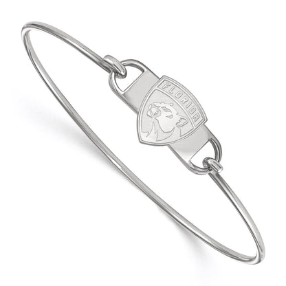 Sterling Silver Rhodium Plated Nhl Logoart Florida Panthers Small Center 7 Inch Wire Bangle