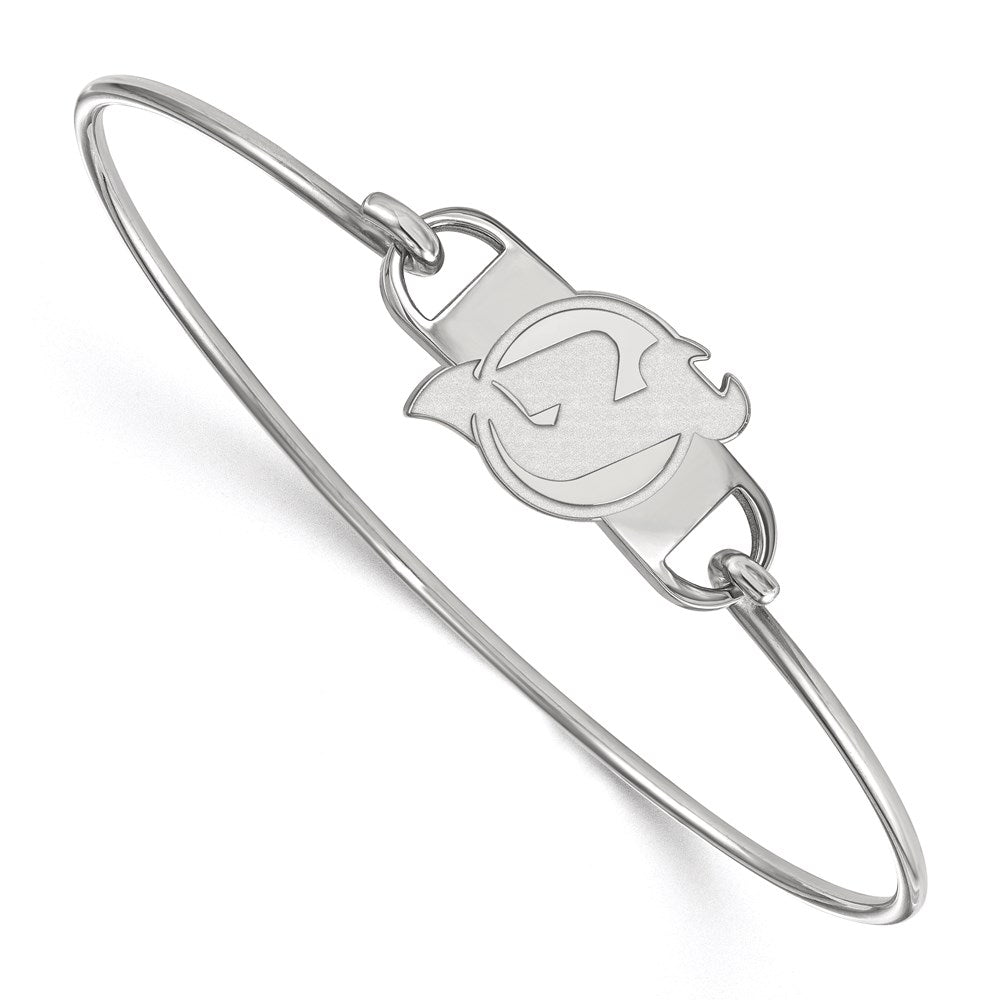 Sterling Silver Rhodium Plated Nhl Logoart New Jersey Devils Small Center 7 Inch Wire Bangle