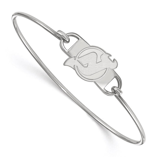 Sterling Silver Rhodium Plated Nhl Logoart New Jersey Devils Small Center 7 Inch Wire Bangle