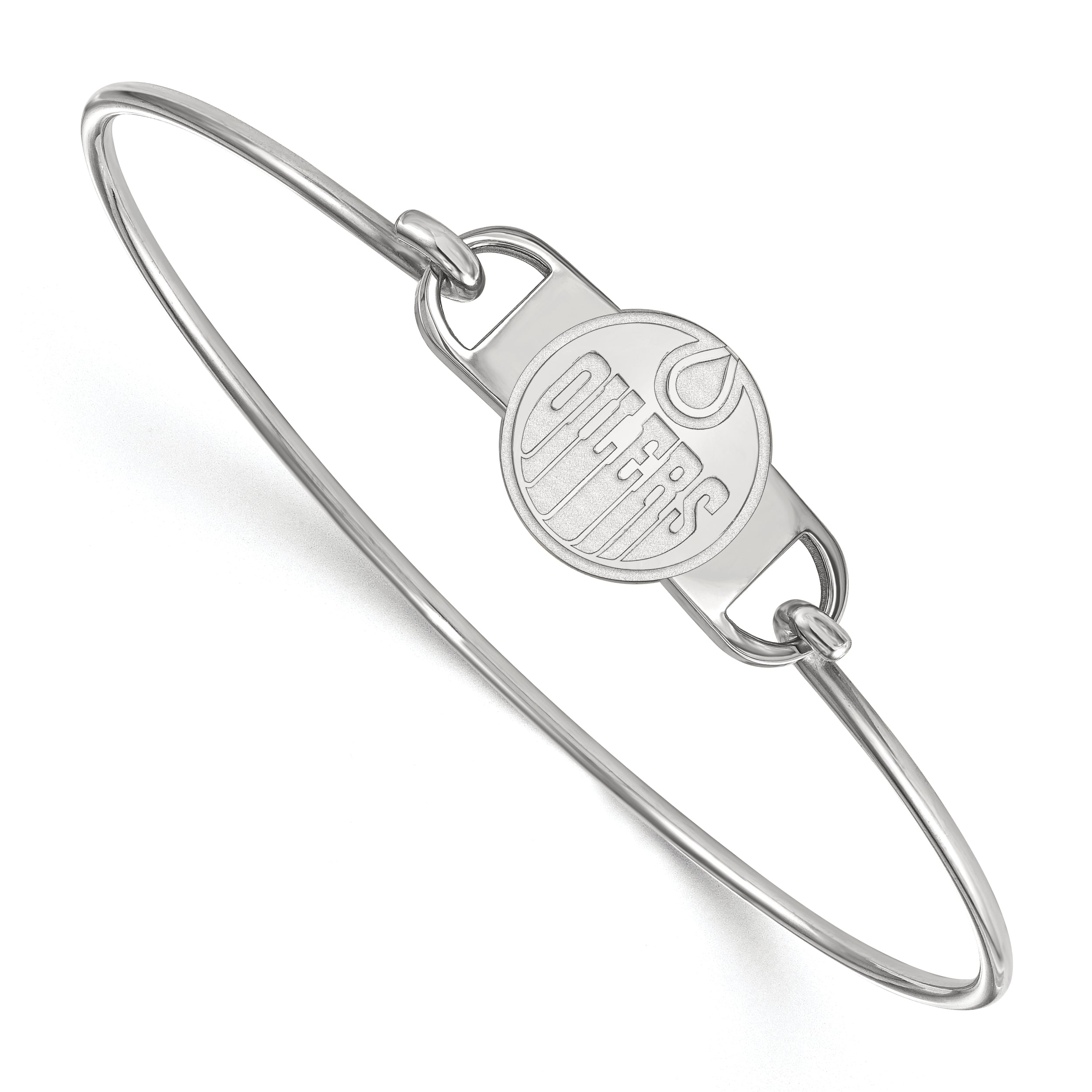 Sterling Silver Rhodium Plated Nhl Logoart Edmonton Oilers Small Center 7 Inch Wire Bangle