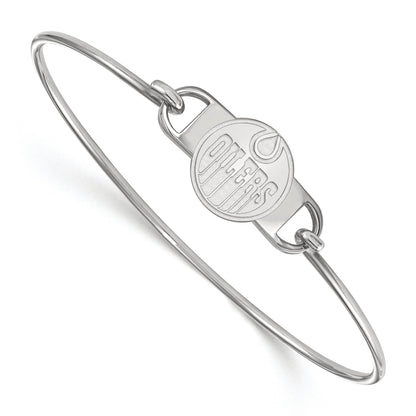Sterling Silver Rhodium Plated Nhl Logoart Edmonton Oilers Small Center 7 Inch Wire Bangle