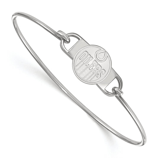 Sterling Silver Rhodium Plated Nhl Logoart Edmonton Oilers Small Center 7 Inch Wire Bangle