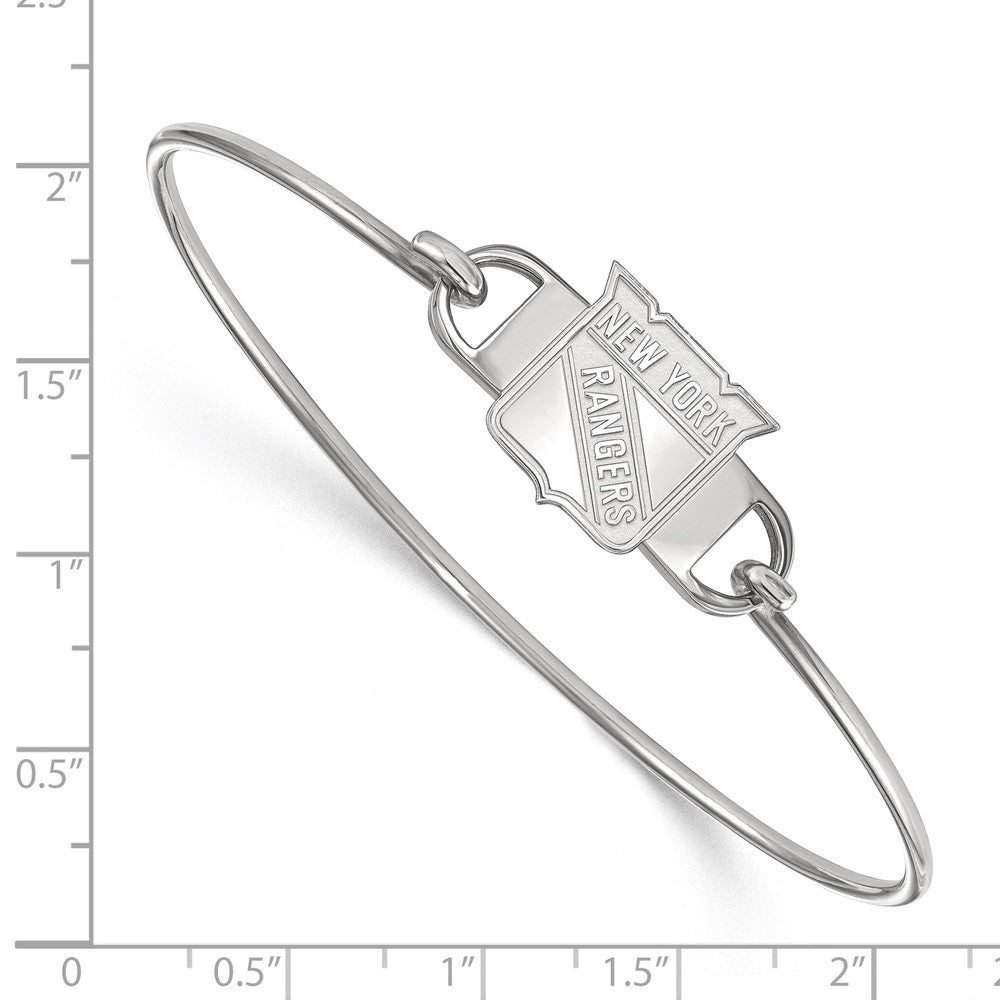 Sterling Silver Rhodium Plated Nhl Logoart New York Rangers Small Center 7 Inch Wire Bangle
