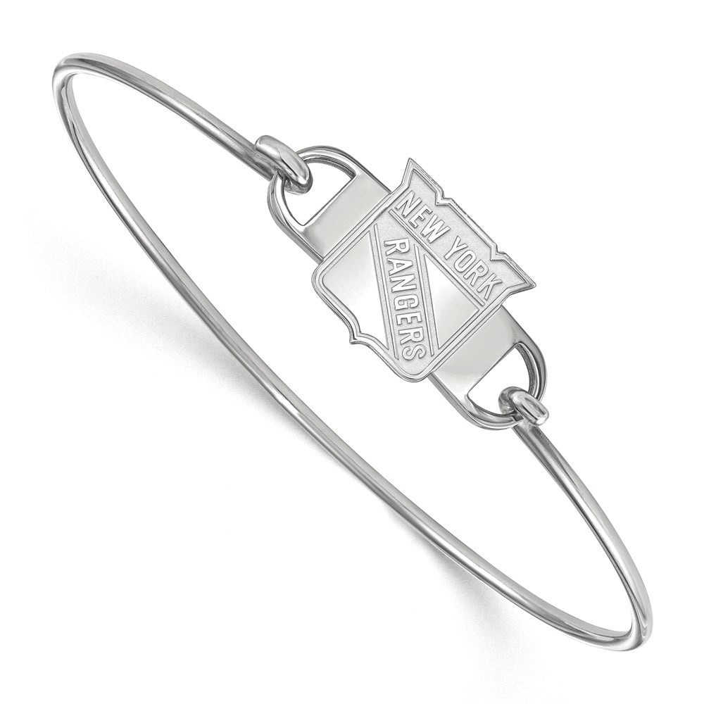 Sterling Silver Rhodium Plated Nhl Logoart New York Rangers Small Center 7 Inch Wire Bangle