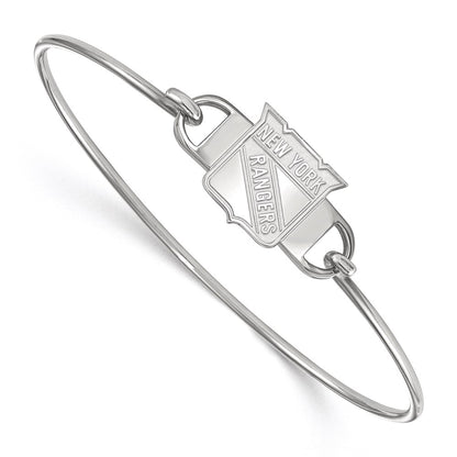 Sterling Silver Rhodium Plated Nhl Logoart New York Rangers Small Center 7 Inch Wire Bangle