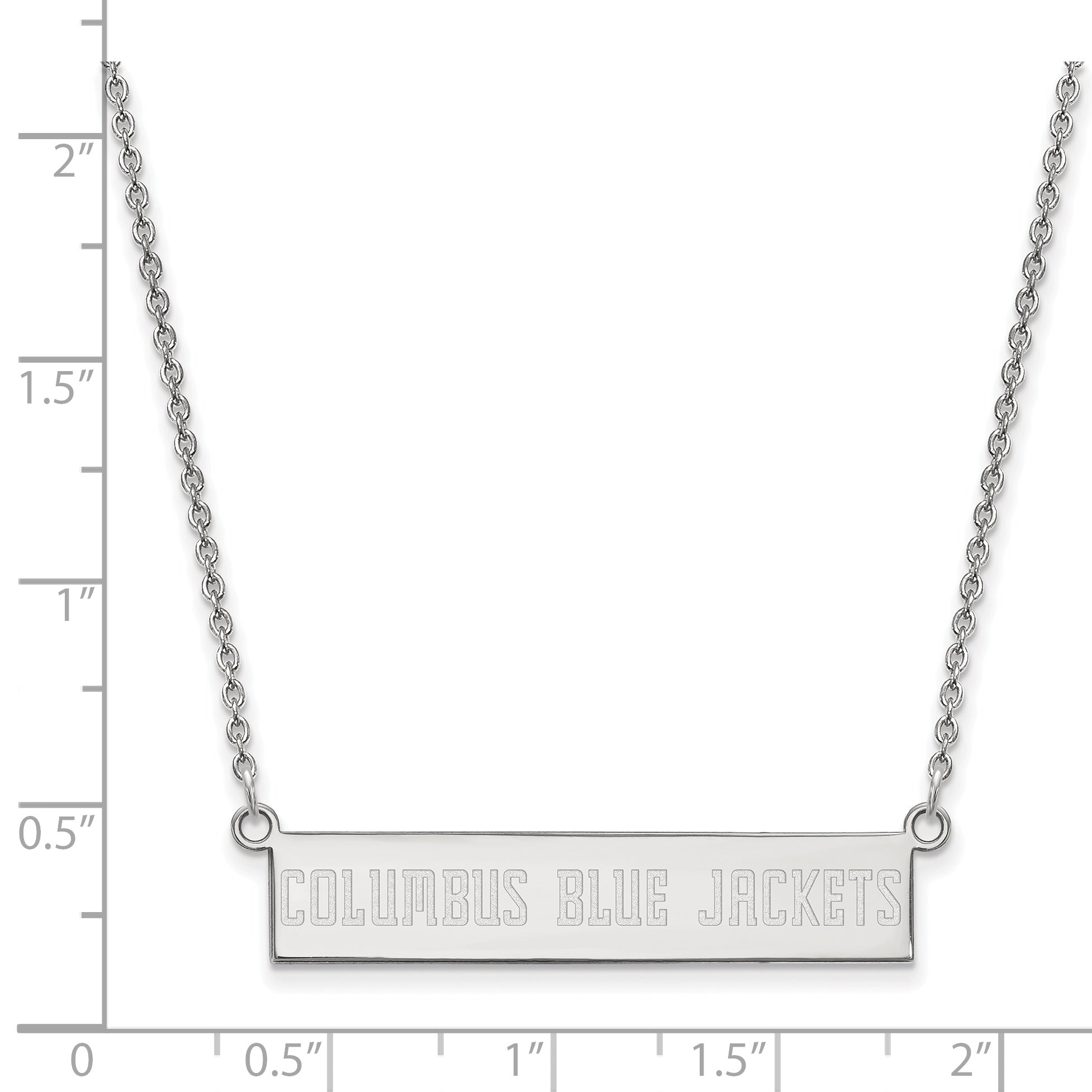 Sterling Silver Rhodium Plated Nhl Logoart Columbus Blue Jackets Small Bar 18 Inch Necklace
