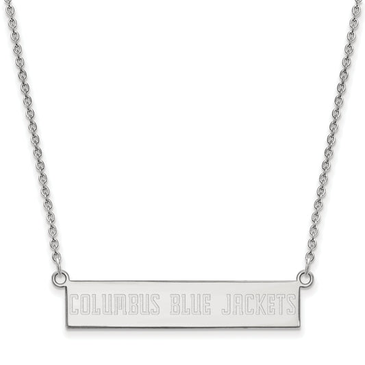 Sterling Silver Rhodium Plated Nhl Logoart Columbus Blue Jackets Small Bar 18 Inch Necklace