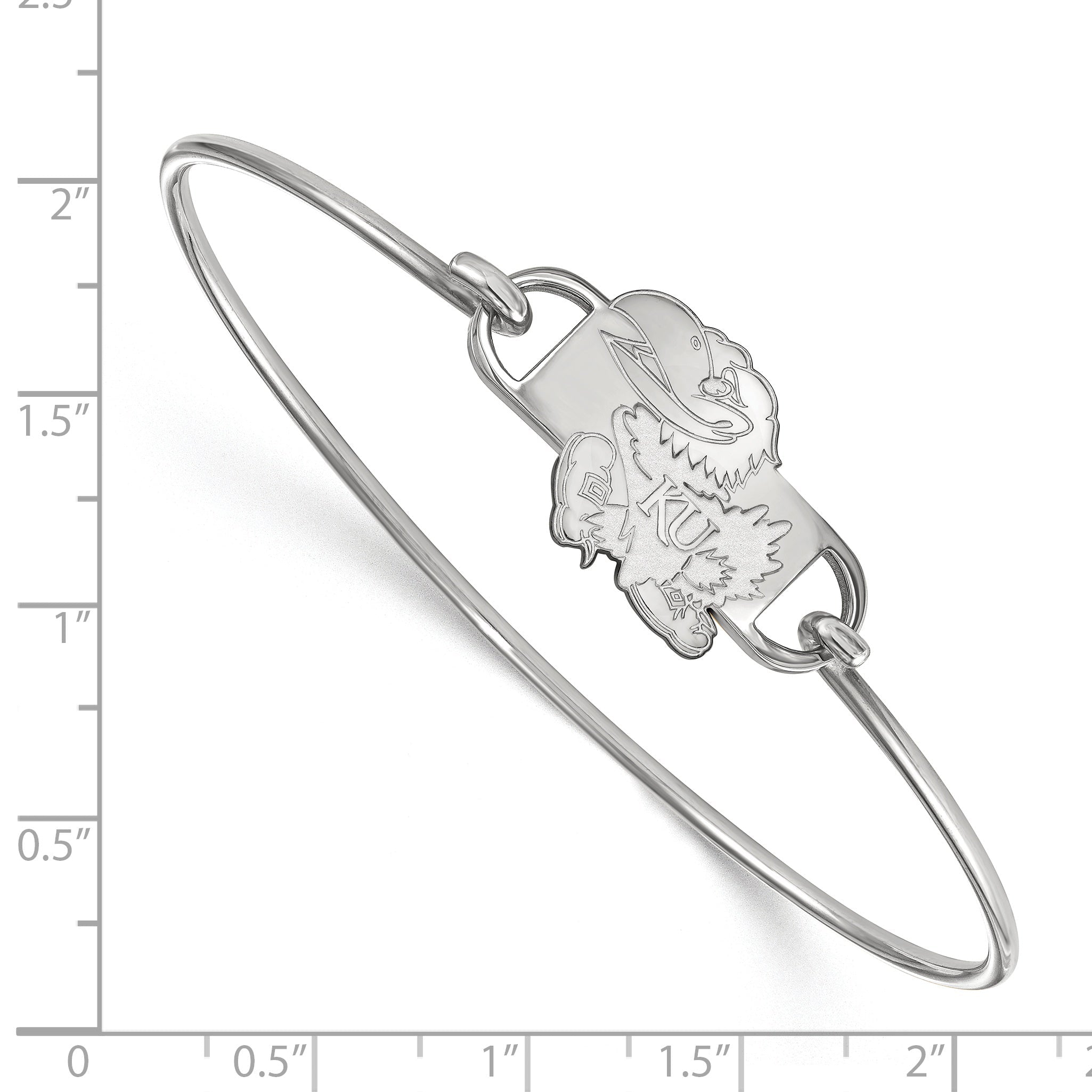 Sterling Silver Rhodium Plated Logoart University Of Kansas Jayhawk Small Center 7 Inch Wire Bangle