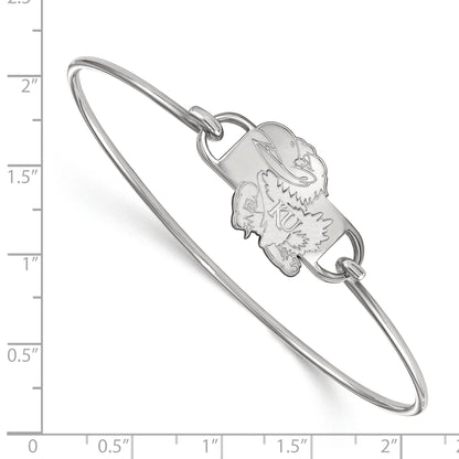 Sterling Silver Rhodium Plated Logoart University Of Kansas Jayhawk Small Center 7 Inch Wire Bangle