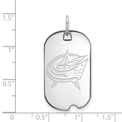Sterling Silver Rhodium Plated Nhl Logoart Columbus Blue Jackets Small Dog Tag Pendant