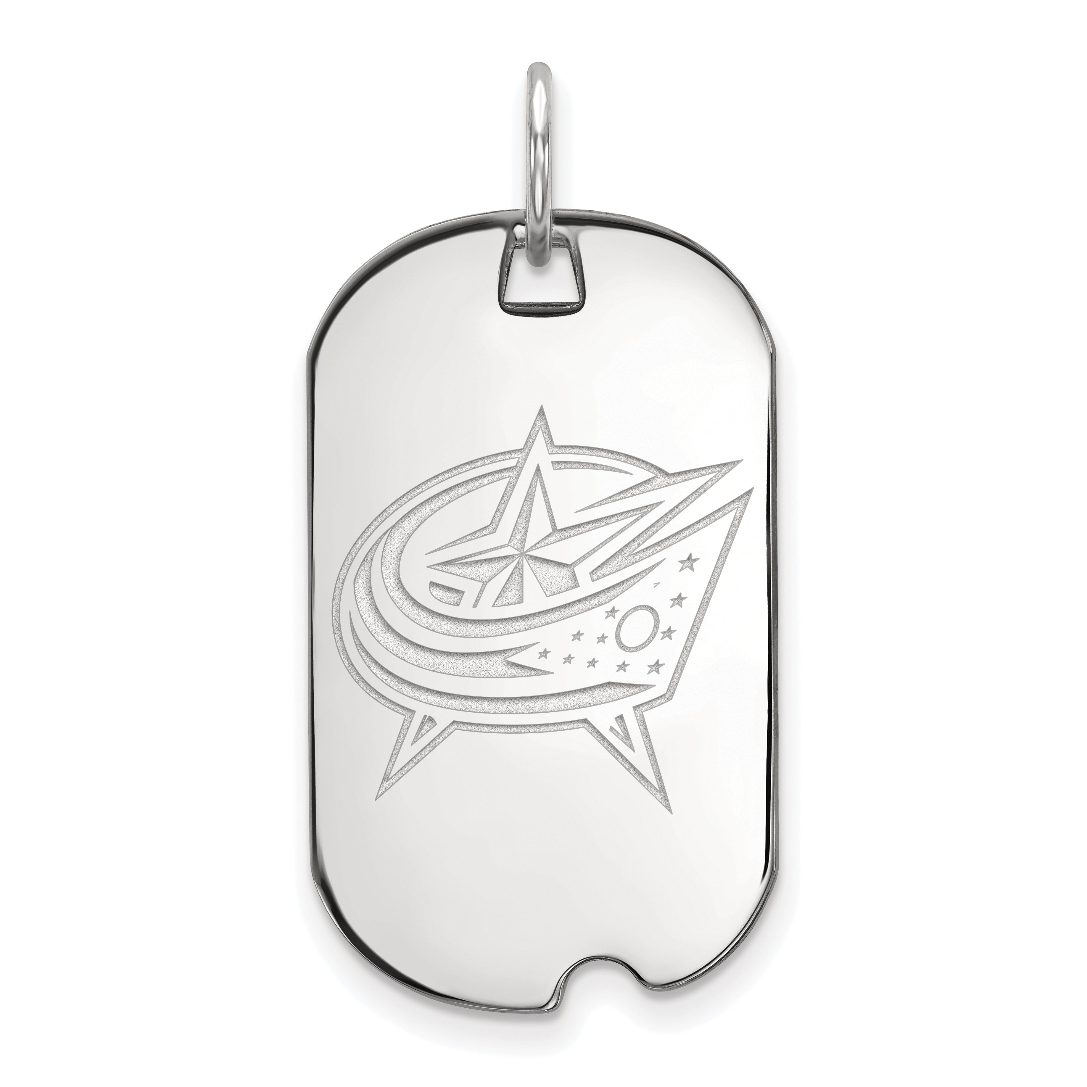 Sterling Silver Rhodium Plated Nhl Logoart Columbus Blue Jackets Small Dog Tag Pendant