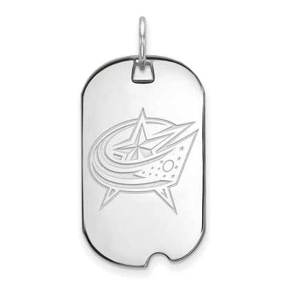 Sterling Silver Rhodium Plated Nhl Logoart Columbus Blue Jackets Small Dog Tag Pendant