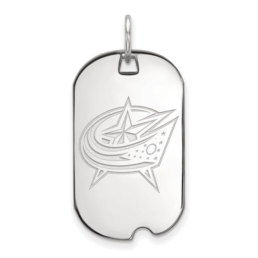 Sterling Silver Rhodium Plated Nhl Logoart Columbus Blue Jackets Small Dog Tag Pendant