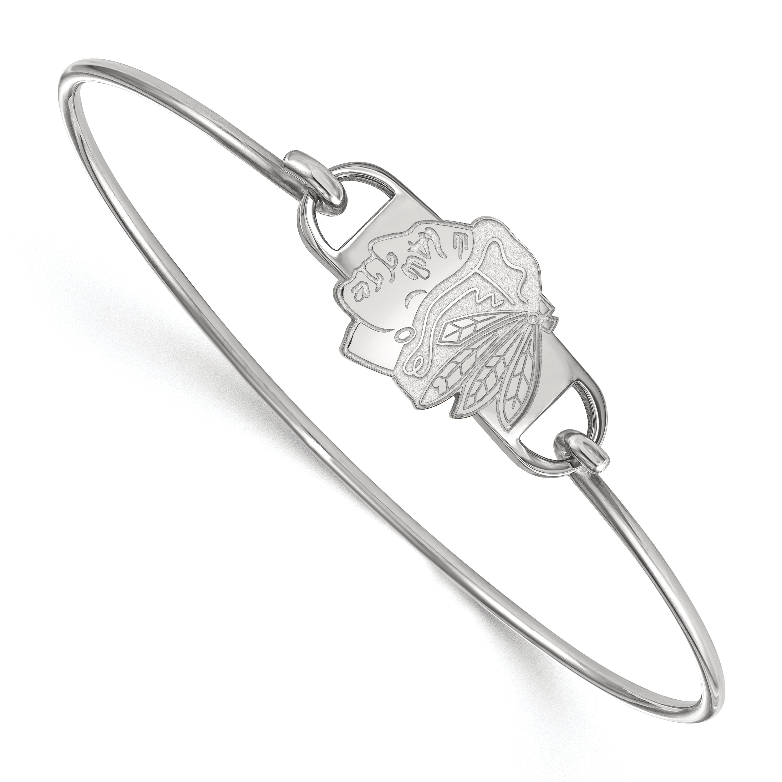 Sterling Silver Rhodium Plated Nhl Logoart Chicago Blackhawks Small Center 7 Inch Wire Bangle
