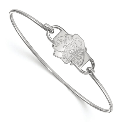 Sterling Silver Rhodium Plated Nhl Logoart Chicago Blackhawks Small Center 7 Inch Wire Bangle