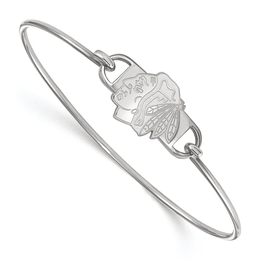 Sterling Silver Rhodium Plated Nhl Logoart Chicago Blackhawks Small Center 7 Inch Wire Bangle