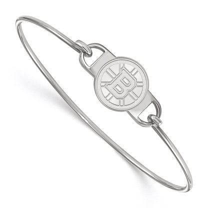 Sterling Silver Rhodium Plated Nhl Logoart Boston Bruins Small Center 7 Inch Wire Bangle