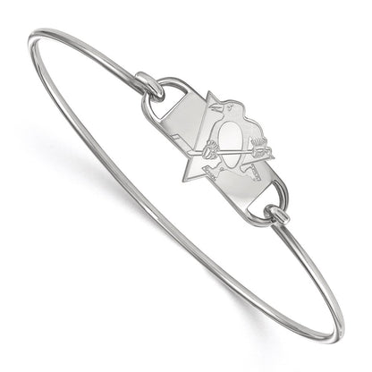 Sterling Silver Rhodium Plated Nhl Logoart Pittsburgh Penguins Small Center 7 Inch Wire Bangle