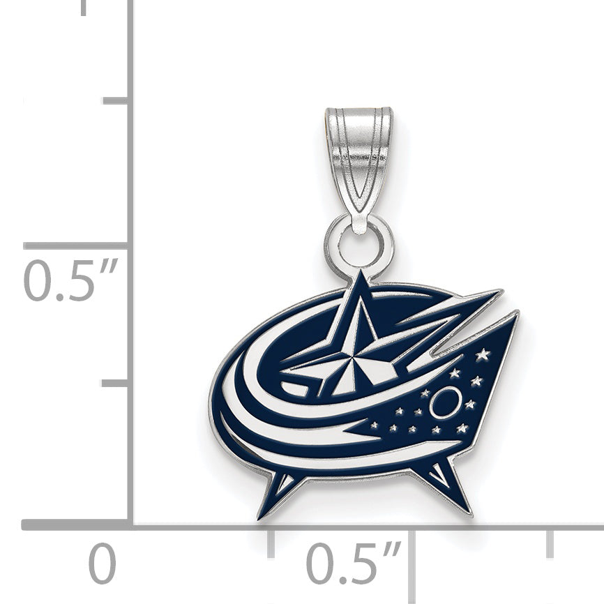 Sterling Silver Rhodium Plated Nhl Logoart Columbus Blue Jackets Small Enameled Pendant