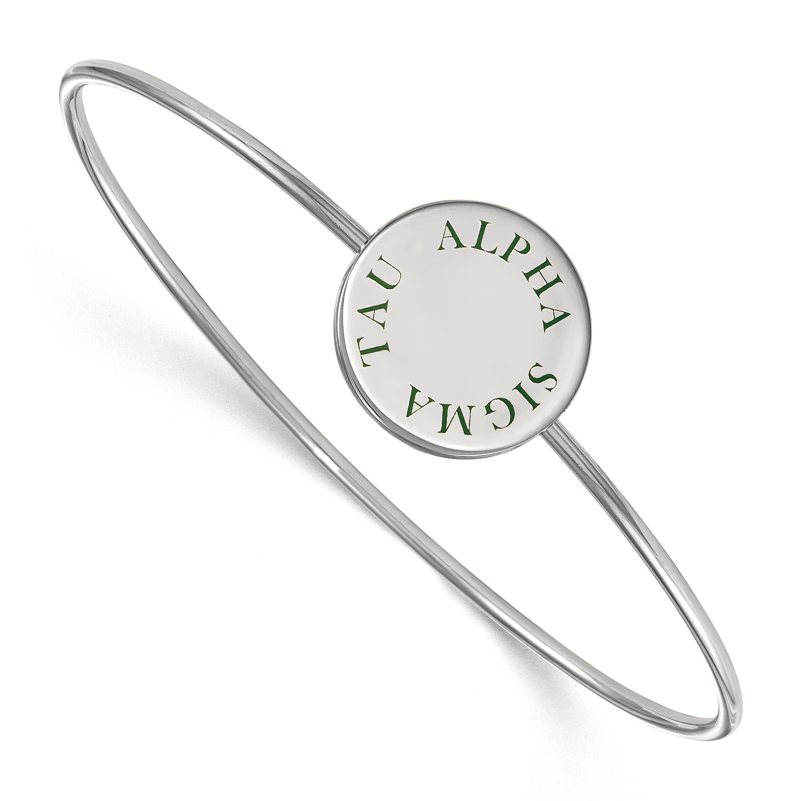 Sterling Silver Rh Plated Logoart Alpha Sigma Tau Enameled Slip On Bangle