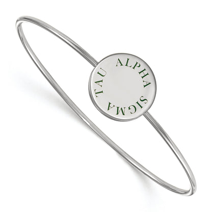 Sterling Silver Rh Plated Logoart Alpha Sigma Tau Enameled Slip On Bangle
