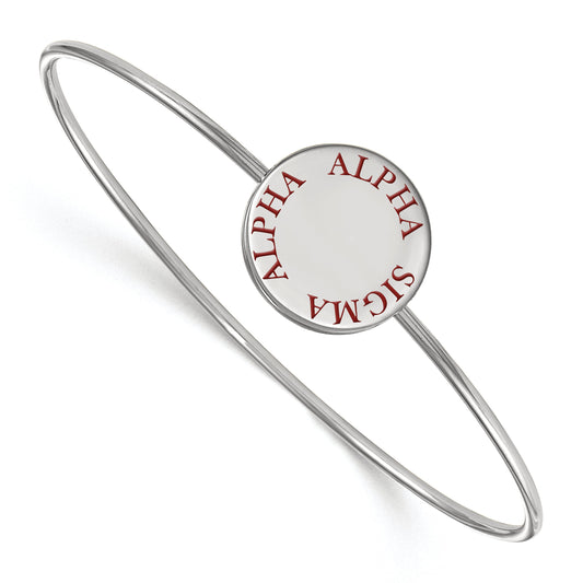 Sterling Silver S. Rh Plated Logoart Alpha Sigma Enameled Slip On Bangle