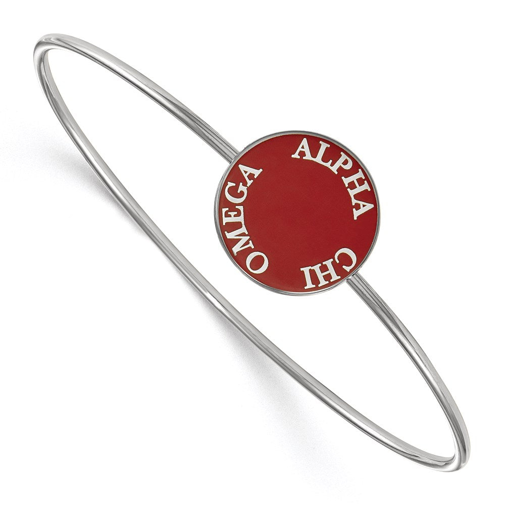 Sterling Silver Rh Plated Logoart Alpha Chi Omega Enameled Slip On Bangle